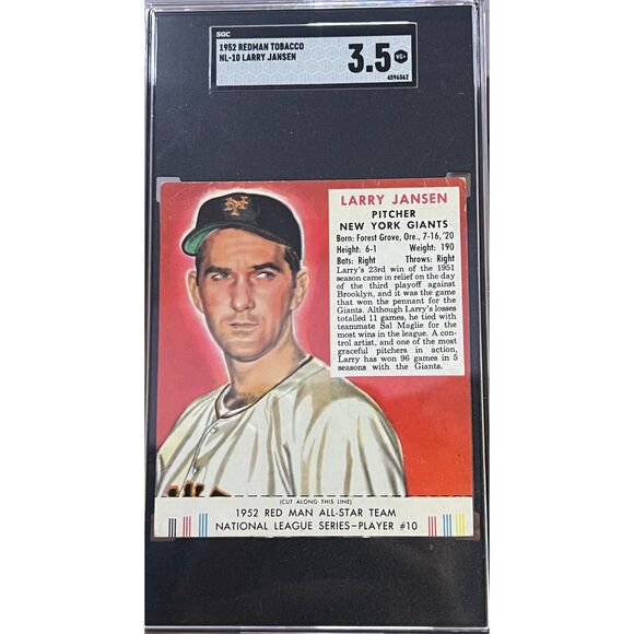 Vintage 1952 Redman Tobacco Larry Jansen with tab SGC 3.5 - Picture 1 of 3